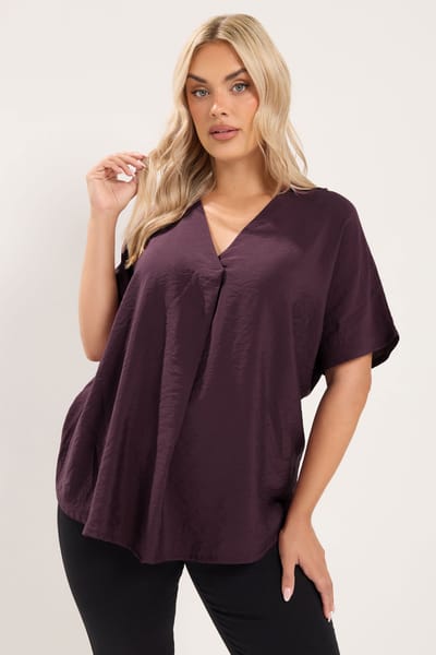Yours Bordeauxrode Blouse Met Vhals Size 42