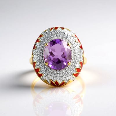 Cavill - Zilveren Vergulde Damesring - 6,75 Karaat Lavendel Amethist Ovaal - Sparkling Zirkonia - Elegante Braziliaanse Edelsteen Ring