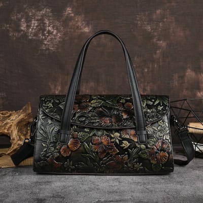 Sac rétro en cuir véritable pour femmes, fait à la main, gaufré, polyvalent, grande capacité, sacs à bandoulière et à bandoulière or
