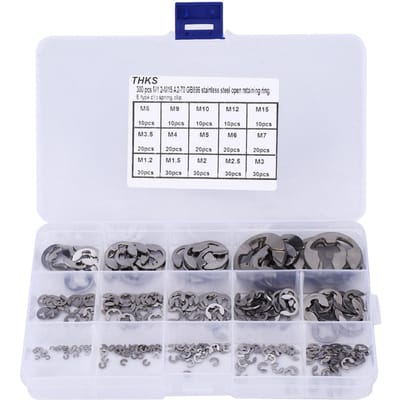 300 Stuks E-Clip Set Roestvrij Staal E-Type Borgring Circlip Assortiment Kit M1.2 M15