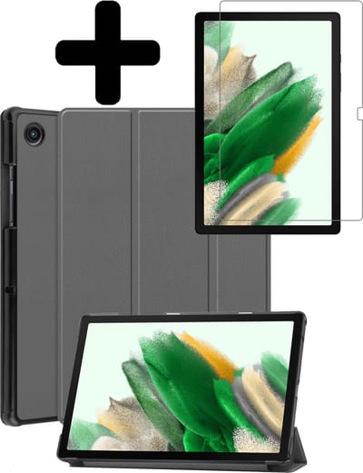 Hoes - Geschikt voor Samsung Galaxy Tab A8 - Met Screenprotector - Trifold Bookcase - Hard Cover - Hardcover Book Case - Tablet Hoesje - Grijs