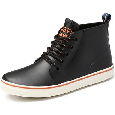 Nouveaux amoureux à lacets bottes de pluie hommes en plein air antidérapant imperméable travail bottes d'eau mode Couple cheville plate-forme bottes de pluie 36 black