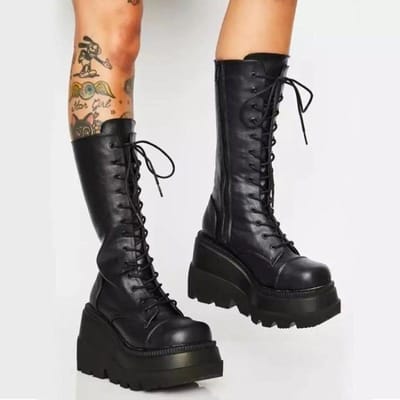 Winter dames Schoenen met hellende hak Hoge top antislipschoen Nieuwe mode Dikke zool laars Gothic stijl comfort casual damesschoenen 41 black