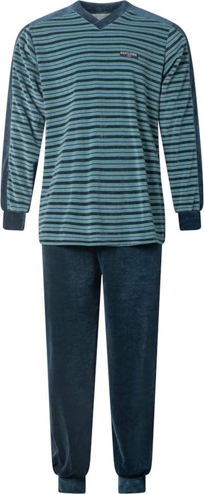 Gentlemen heren pyjama velours - maat XXL - Fijnstreep V-hals - marine/groen