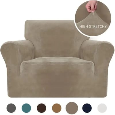 Livano Bankhoes - Bankbeschermer - Stretch - Sofa Cover - Fluweel - Khaki - Fauteuil