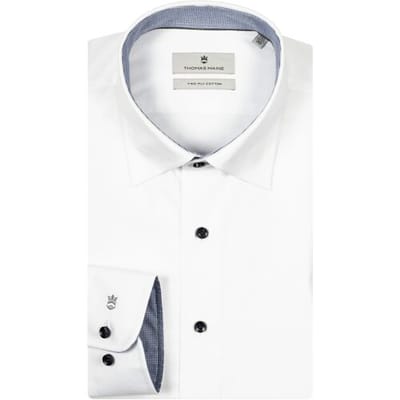Thomas Maine Overhemd Bergamo Twill Contrast Pied-de-Poule Verborgen Button-Down Wit-Blauw / male