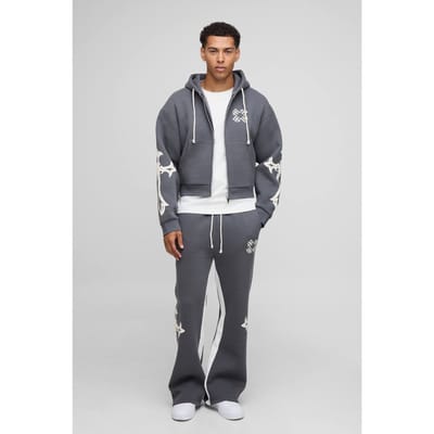 Geschrumpte Kruis Capuchon Rits Uitlopende Inzetstuk Trainingspak | Charcoal | Size XS