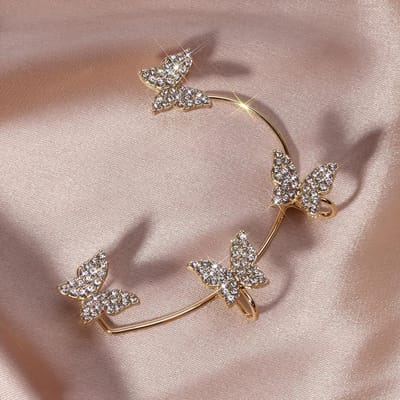 1 Stuk Enkele Franse Stijl Sprankelende Vlinder Linker Oor Cuff Luxe Vlinder Oorbellen Sieraden left ear goud