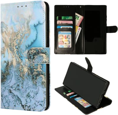Casemania Hoesje met Print Geschikt voor Apple iPhone 16e - Marmer Blauw - Portemonnee Book Case