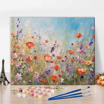 Dailygoods- Schilderen op Nummer - Abstracte Bloemen - DIY Kit - Acrylverf - Canvas 40 x 50 cm - Inclusief Penselen - Schilderkit