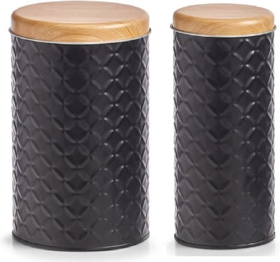 Zeller - Keuken voorraadpotten 2x - zwart/bamboe - Inhoud 680/2000 ml
