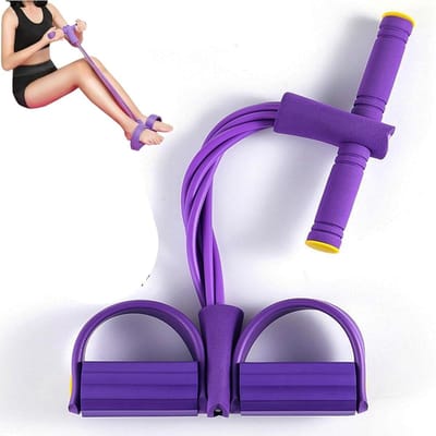 GELLDG Fitnessweerstandsband - Multifunctionele weerstandsband - 4 elastische buizen - weerstandsband voor krachttraining - Kan gebruikt worden voor buik- en beenoefeningen, gewichtsverlies en yoga - Paars