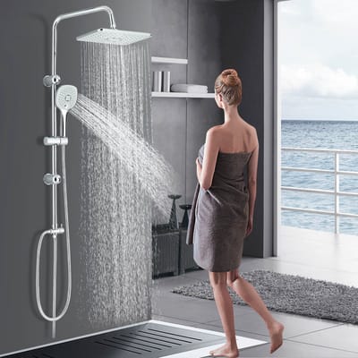 Douche systeem set Chrome met vierkante regen douchekop hand douche en slang set 304 roestvrij douche riser rail kit