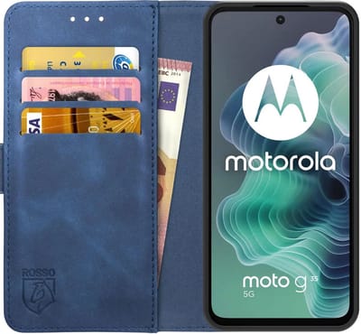 Rosso Element Geschikt voor Motorola Moto G35 | Wallet Book Case | Portemonnee Hoesje | 3 Pasjes | Magneetsluiting | Stand Functie | Blauw
