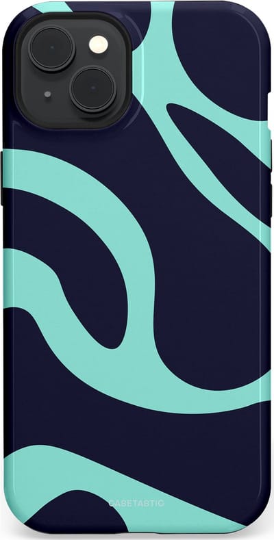 Casetastic Hoesje Geschikt voor Apple iPhone 15 Plus Magsafe - Stijlvolle Beschermende Duo-layer Case - Golvenritme Aqua-Marine
