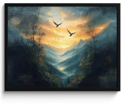 Poster in lijst - Fotolijst 70x50 cm - Posters - Vogels - Zon - Bomen - Groen - Posterlijst zwart - Decoratie - Wanddecoratie woonkamer - Muurdecoratie slaapkamer
