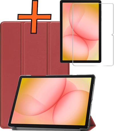 Hoesje - Geschikt voor Samsung Galaxy Tab A11 Plus - Met Screenprotector - Trifold Bookcase - Hard Cover - Hardcover Book Case - Tablet Hoes - Donkerrood