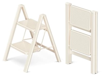 Opvouwbare Ladder met 2 Treden - Draagbare Trap voor Thuis en Keuken - Sterke en Veilig met Antislippedalen - Capaciteit tot 150 kg - Crèmewit