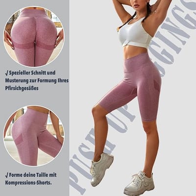 Dames Sportshorts met opgetrokken achterkant Seamless Gymleggings Hoge taille korte broeken Push up sportbroeken Ondoorzichtig Fietsshorts voor Fietsen Yoga Fitnes en Workout , roze , XL