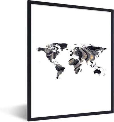 Fotolijst incl. Poster - Wereldkaart - Verf - Zwart - 60x80 cm - Posterlijst