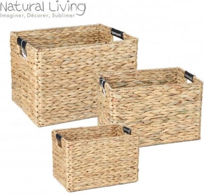 "NATURAL LIVING" SET VAN 3 MANDEN IN WATER HYACINTH H22CM H24CM H28CM