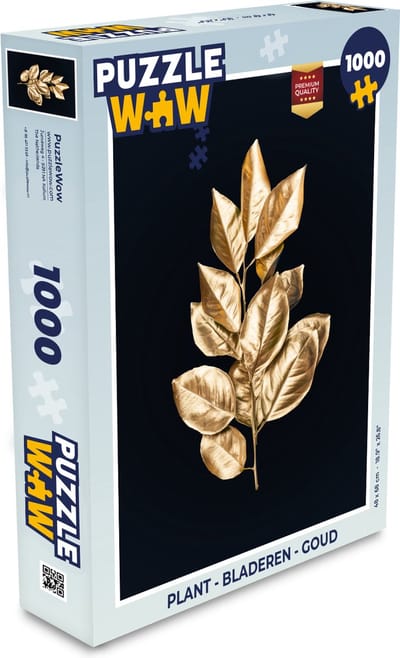Puzzel Plant - Bladeren - Goud - Zwart - Luxe - Legpuzzel - Puzzel 1000 stukjes volwassenen