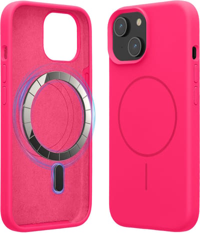 kwmobile Telefoonhoesje voor Apple iPhone 15 - Hoes met siliconen randen en magnetische achterkant compatibel met MagSafe, in neon roze