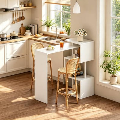 Bartafel - Met 3 Opbergplanken En Omkeerbare Zijmontage - Voor Keuken Woonkamer En Thuisbar - MDF En Metaal - 134 x 38 x 100 Cm - Wit