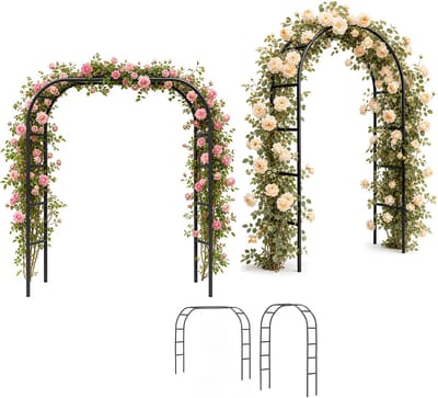 Metalen Rozenboog 240 x 140 x 38 cm – Tuinboog voor Klimplanten – Klimboog - Tuindecoratie - Tuinafscheiding - Klimplantgeleider Rankhulp - Bloemenboog - -2 Opbouwvormen – Met Grondankers – Zwart