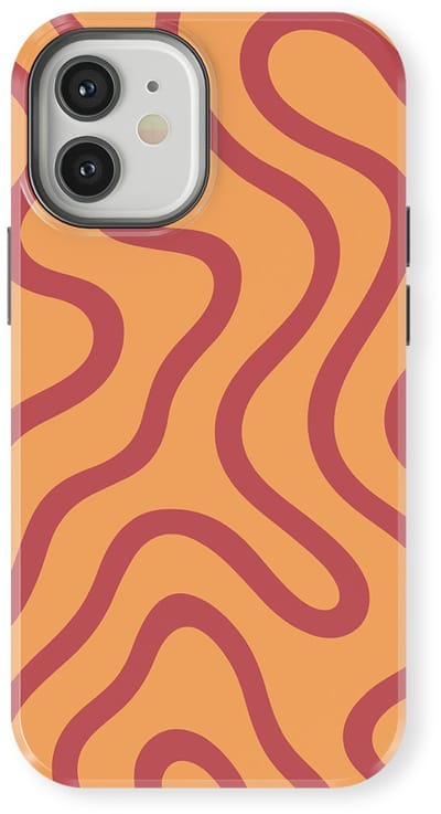 DripCase Curvy Lines Hoesje geschikt voor iPhone 12 Mini | Backcover met Mag | Design Tough Case geschikt voor iPhone 12 Mini Terracotta Twist