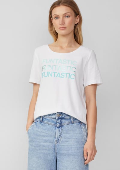 Stretch Katoenen T-shirt met Letterprint Dames s.Oliver