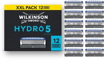 Wilkinson Sword Hydro 5 Navulmesjes voor mannen, XXL-verpakking, huidhydratatie, mesjes met carboncoating, 12 navulmesjes