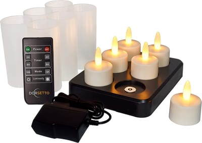 DORSETTO LED Waxinelichtjes- Oplaadbaar Brandtijd tot 400 uur - Waterdicht - Met Afstandsbediening - Horeca kaarsen - Realistische Vlam