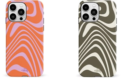 xoxo Wildhearts telefoonhoesjes Boogie Wonderland Green + Boogie Wonderland Orange – Double Layer Hard Cases met golvend design – kleurrijk en stevig – geschikt voor iPhone 17