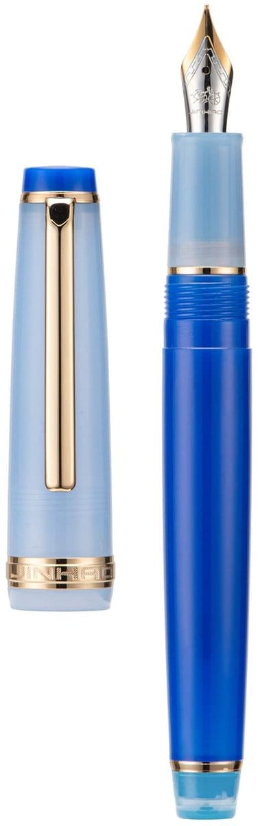 Dailygoods - Jinhao 82 vulpen, goudkleurige afwerking, medium penpunt, blauw contrasterende transparante houder met converter