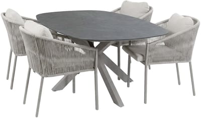 5-delige tuinset | 4 Elvira tuinstoelen (Camel) | Tuintafel Barletta 180x115cm (Desert Pearl/Camel)