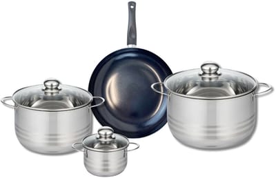 Set van 1 Koekenpan 24 cm en 3 kookpotten 12, 20 en 24 cm Elo Prima Glanzend
