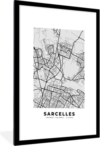 Fotolijst incl. Poster - Plattegrond - Sarcelles - Stadskaart - Kaart - Frankrijk - 60x90 cm - Posterlijst