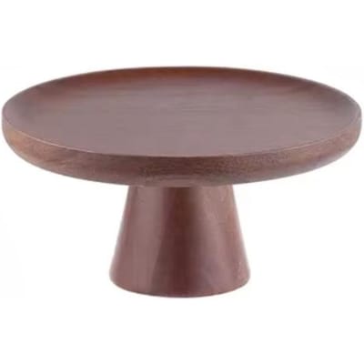Retro hoge voet dienblad Walnoot Kleur Massief Hout Taartplateau Huishouden Woonkamer SumDish Desserttafel Displayframe Hout Fruitplateau