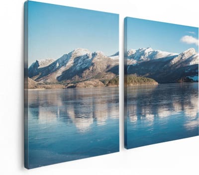 Artaza Canvas Schilderij Tweeluik Meer Bij Het Bergen Landschap In Noorwegen - 120x80 - Foto Op Canvas - Canvas Print