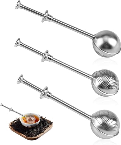 Set van 3 Herbruikbare Theefilters van RVS 18 cm met Uittrekbare Handgreep voor Losse Thee, Kruidige Thee en Koffie