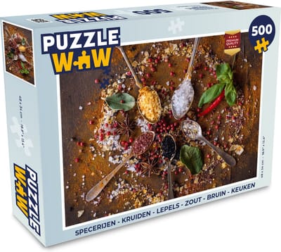 Puzzel Specerijen - Kruiden - Lepels - Zout - Bruin - Keuken - Legpuzzel - Puzzel 500 stukjes
