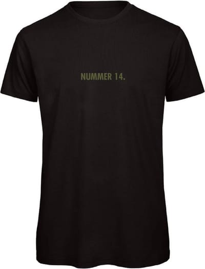 T-shirt Zwart XL - nummer 14 - olijfgroen - soBAD. | T-shirt unisex | T-shirt man | T-shirt dames | Voetbalheld | Voetbal | Legende
