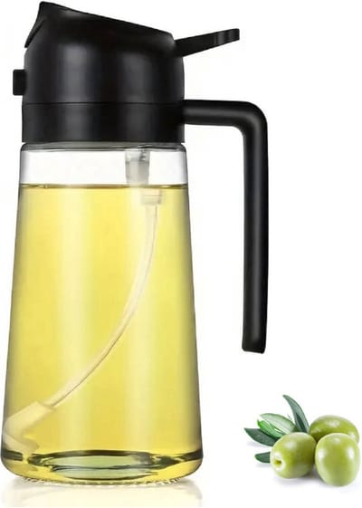 Flow Goods 2-in-1 Olijfolie Sprayer & Dispenser – Zwart - Olie Sprayer - Oliefles met Schenktuit - 470 ML