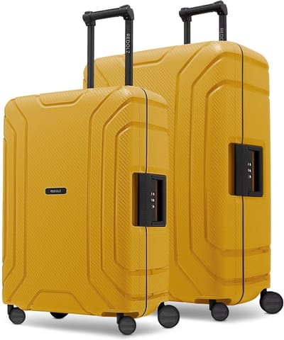 Redolz Essentials 15 kofferset met 4 wielen, M+L, met driepuntssluiting - Harde bagage - TSA slot - dark yellow