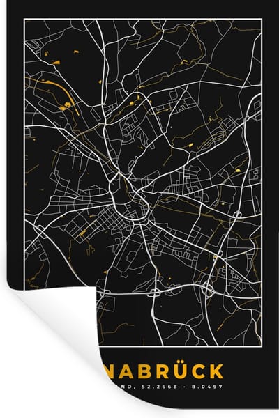 Muurstickers - Sticker Folie - Osnabrück - Goud - Kaart - Plattegrond - Stadskaart - Duitsland - 20x30 cm - Plakfolie - Muurstickers Kinderkamer - Zelfklevend Behang - Zelfklevend behangpapier - Stickerfolie