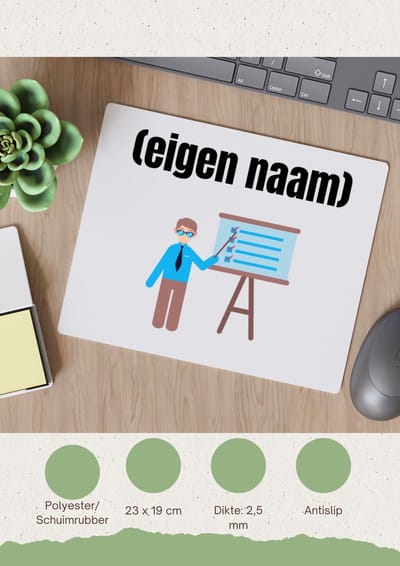 Akyol - docent met checklist met eigen naam Muismat - Docent - meesters of juffen - collega's - verjaardag - afscheidscadeau - geschenk - kado - 23 bij 19 cm