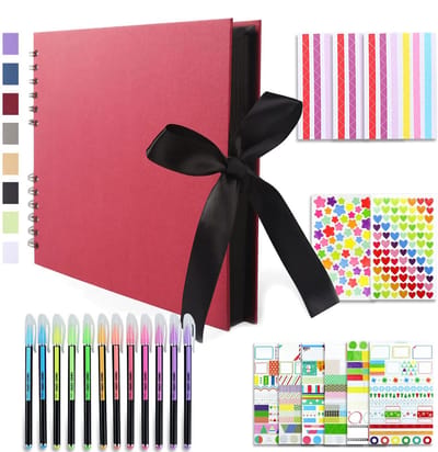 Dailygoody - Scrapbook Kit - Fotoalbum 28,5x21 cm - DIY Gastenboek - 80 Pagina's - Zijden Lint - Creatieve Herinneringen - Geschikt voor Verjaardag Br