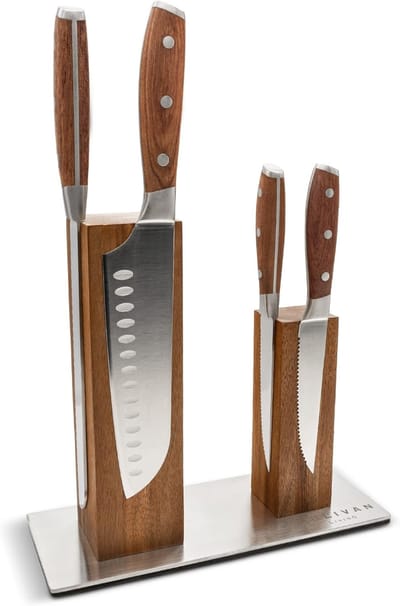 SnelShoppen - Magnetisch Messenblok voor 8 Keukenmessen - Acaciahouten Messenhouder met Sterke Magneetstrip - Handige Messenoplossing voor Keuken