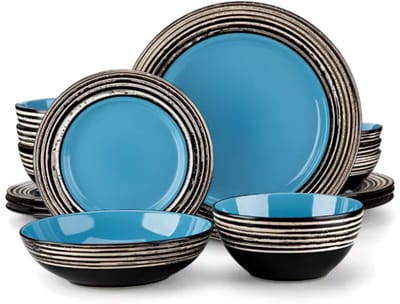 Noble Serviesset - 16 delig - 4 persoons - Blauw - Dinerborden - Bordenset - Diepe borden - Ontbijtborden - Servies - Keukenservies – Perfect voor diner